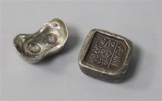 Two Chinese silver ingots